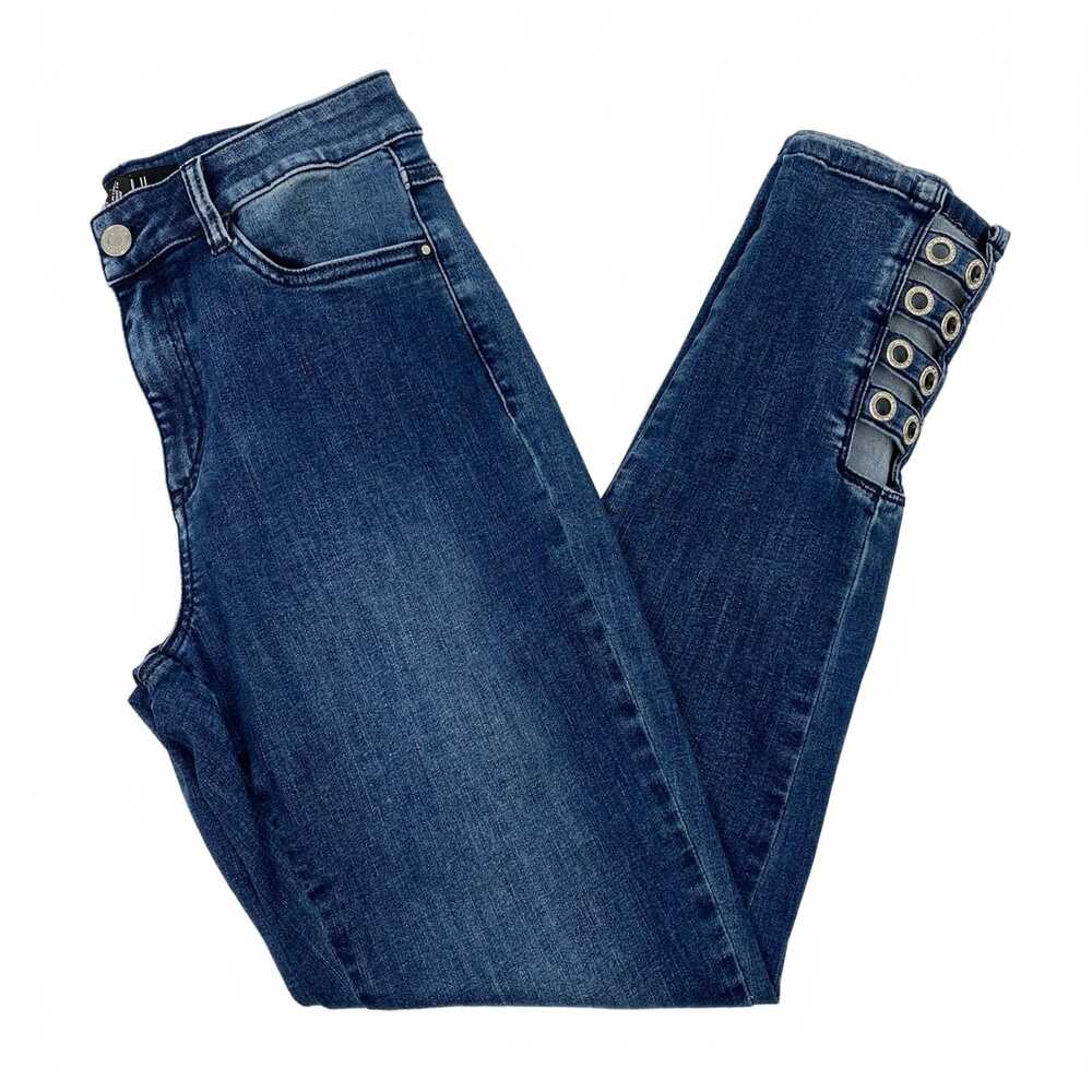 Joseph Ribkoff Blue Rhinestone Grommet Ankle Jeans | Women’s Size 6